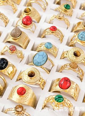 欧美新款复古戒指法式天然石戒指