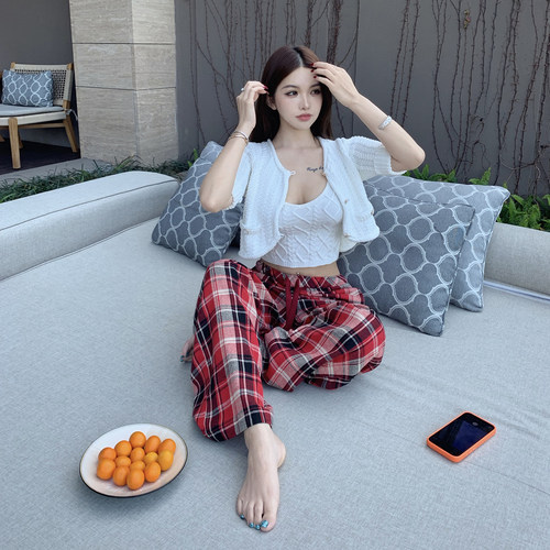 PickRui睿哥  慵懒玩家 sk1ms多巴胺复古格纹裤女美式休闲裤春夏 - 图3