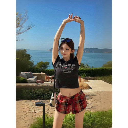 PickRui睿哥  慵懒玩家 sk1ms多巴胺复古格纹裤女美式休闲裤春夏 - 图0