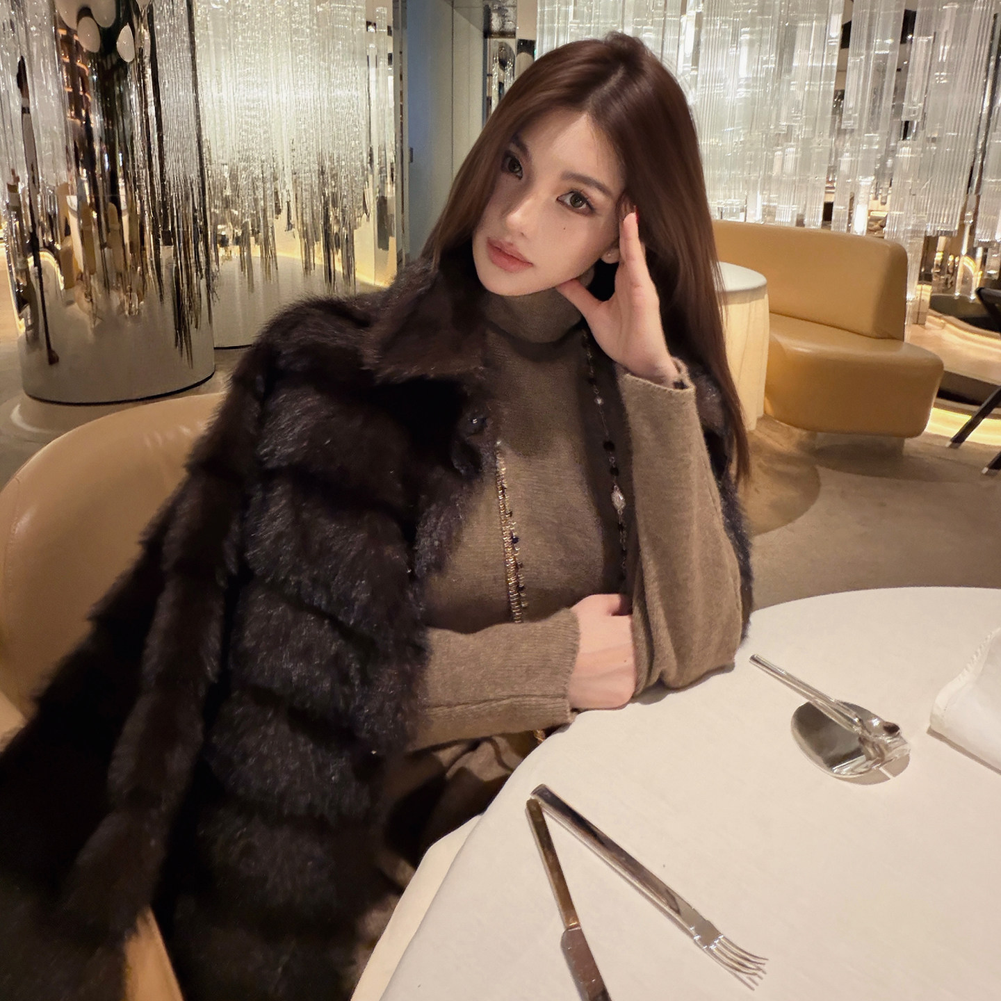 PickRui睿哥 日落长河翻领仿貂皮毛一体毛毛外套女冬季环保皮草,淘宝优惠券,粉丝福利购,淘宝优惠卷