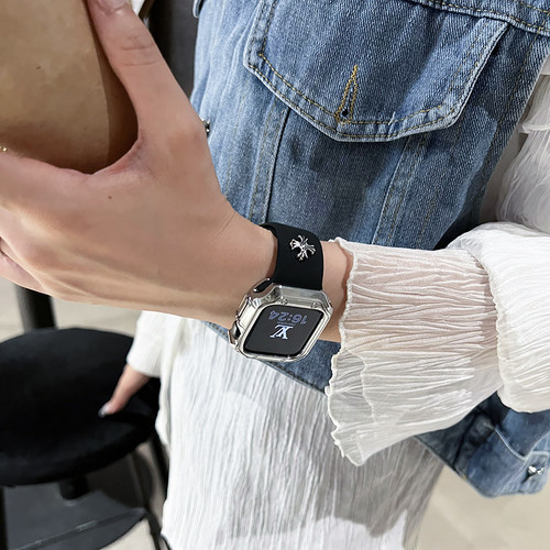 复古铆钉舒适硅胶表带适用iwatch78S10代苹果手表S11SE男女腕带 - 图2