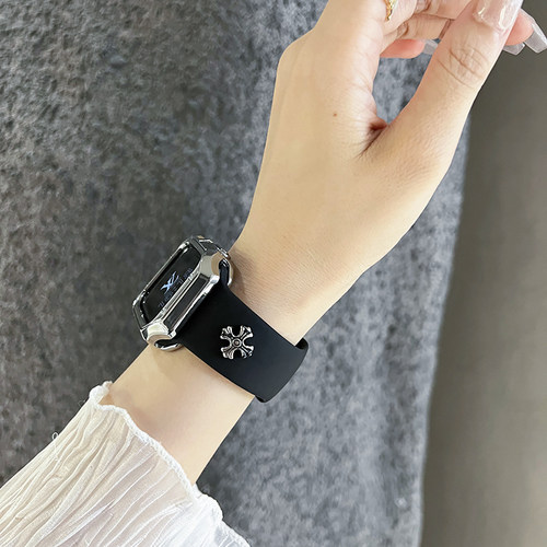 复古铆钉舒适硅胶表带适用iwatch78S10代苹果手表S11SE男女腕带 - 图0