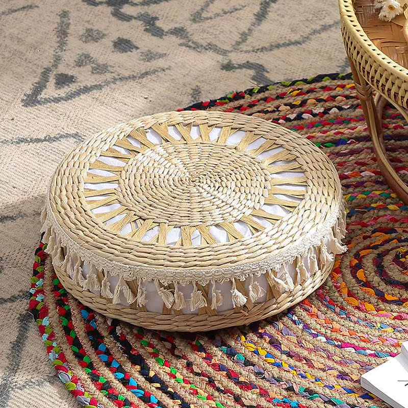 Nordic handmade straw futon cushion