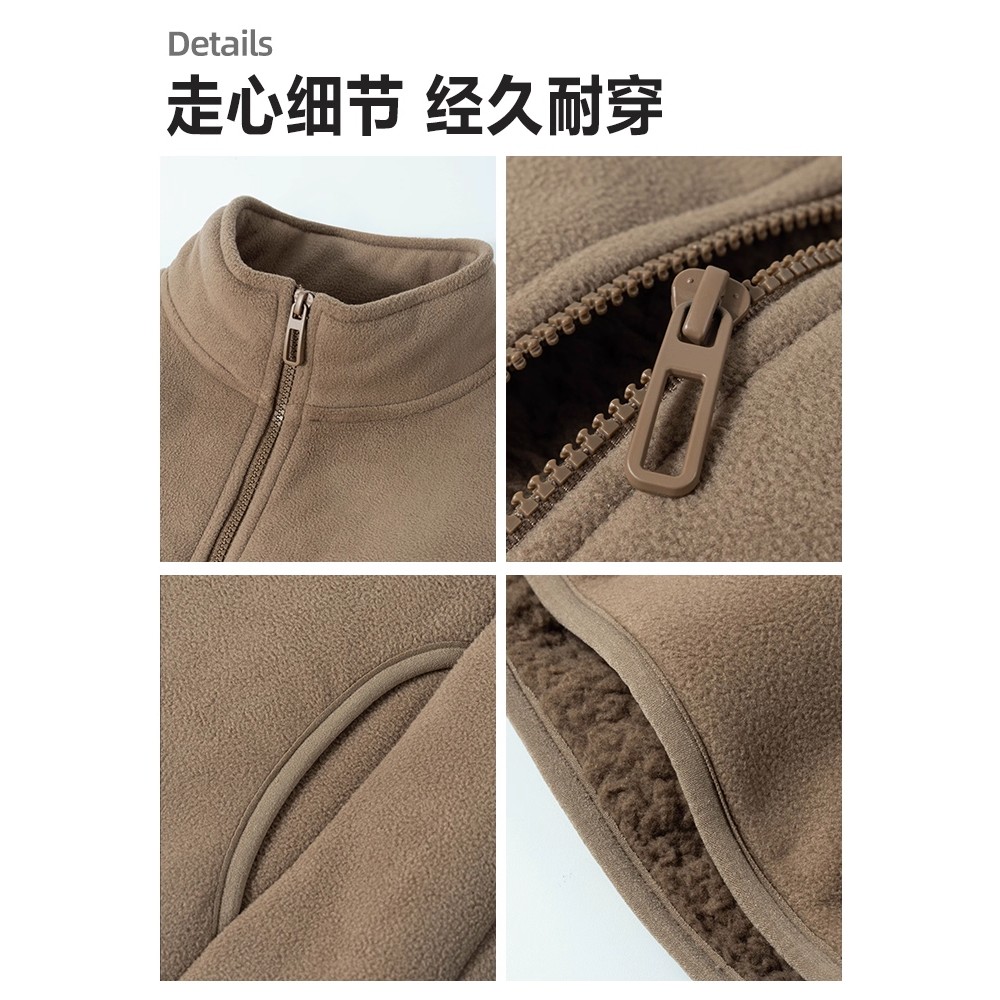 棕色摇粒绒卫衣外套女款2025新款秋冬季美式重磅拉链加绒加厚内搭 - 图1