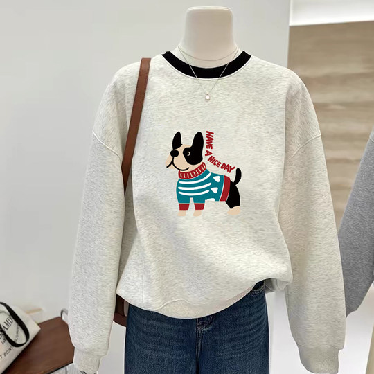 Puppy print coat, versatile long-sleeved sweatshirt for women