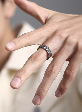 复古锤纹戒指男潮个性小众设计开口可调节时尚简约配饰高级感饰品