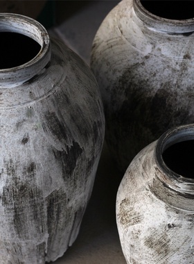 复古花瓶粗陶侘寂风民宿陶罐新中式陶瓷插干花器阳台花盆家居