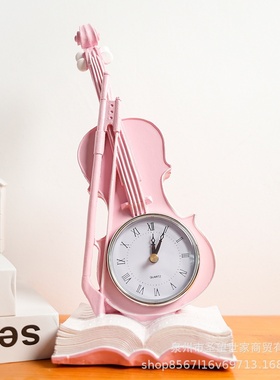 复古欧式创意书本小提琴座钟树脂摆件家居时钟模型影棚拍摄道具品