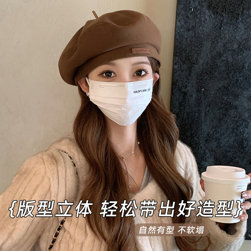 秋冬新品毛呢贝雷帽时尚英伦风画家帽子复古百搭显脸小蓓蕾帽男女-图0