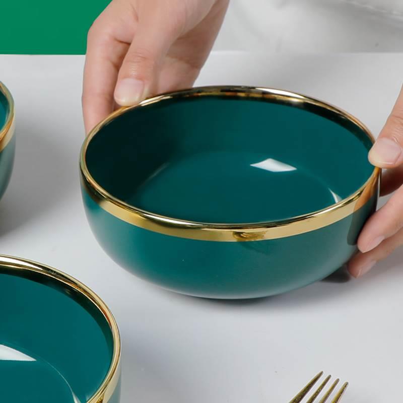 北欧风大号面碗家用金边祖母绿泡面碗汤面碗创意单个超大号吃饭碗 - 图0