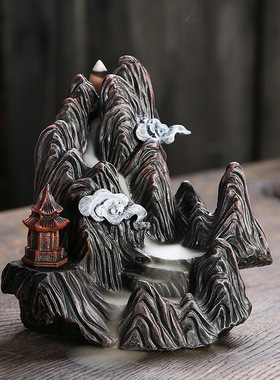 跨境新品树脂倒流香炉工艺品摆件创意高山流水回流香薰炉家居饰品