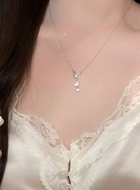 S999纯银流苏蝴蝶项链女轻奢小众