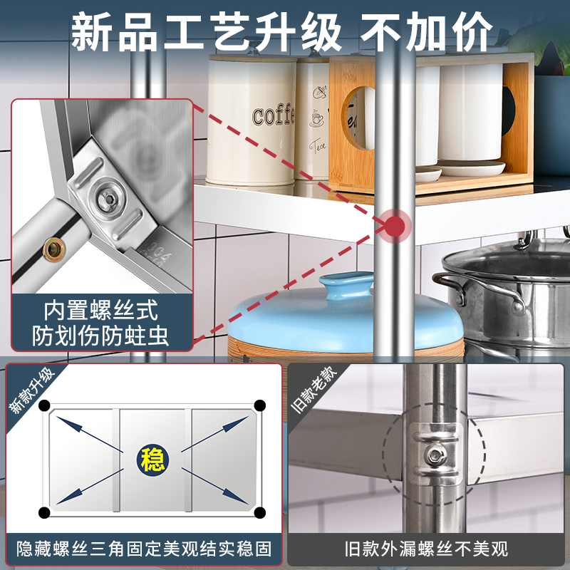 304不锈钢厨房置物架落地多层储物收纳架加厚家用微波炉货架锅架 - 图1