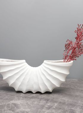 欧式白色树脂扇形花器摆件花插样板房售楼部卧室书房卧室客厅饰品
