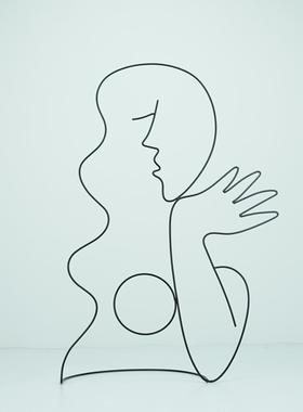 现代简约女人像铁线工艺品创意家居软装饰品客厅样板间摆饰摆件