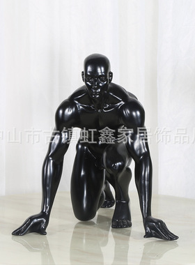 现代简直样板房软装饰品黑色人物摆件运动雕塑软装摆设起跑运动