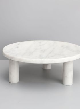 新中式大理石圆形黑色果盘托盘摆件样板房售楼部卧室书房客厅饰品