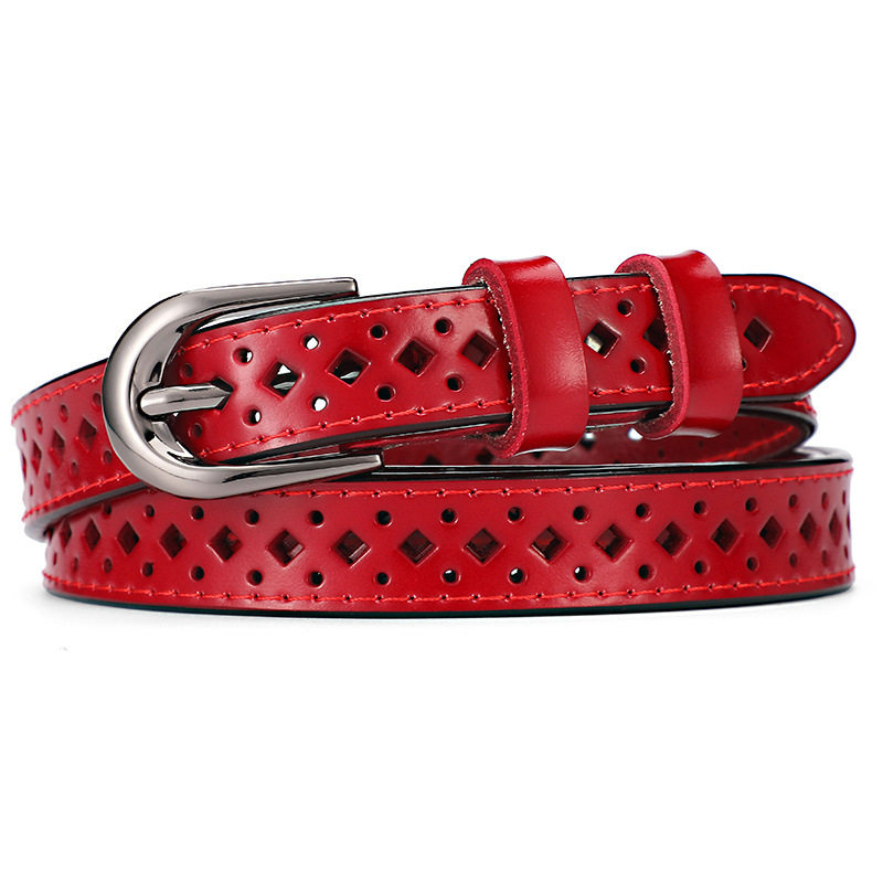 腰带女真皮头层牛皮白色灰色百搭时尚镂空小皮带细窄休闲牛仔裤带,淘宝优惠券,粉丝福利购,淘宝优惠卷