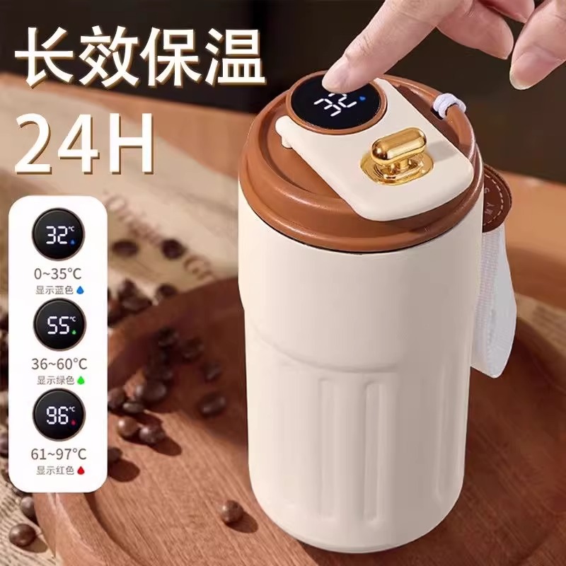 新款智能温显316不锈钢保温杯男女士咖啡杯高颜值便携简约水杯 - 图0