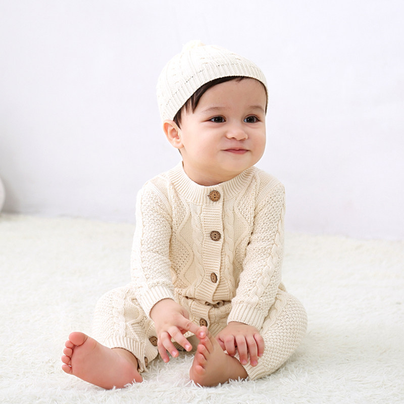 婴儿针织连体衣哈衣男女宝宝纯棉毛线衣秋冬保暖加绒加厚爬服红色,淘宝优惠券,粉丝福利购,淘宝优惠卷