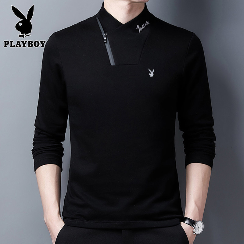 花花公子长袖t恤男士半高领卫衣 playboy悠行客T恤
