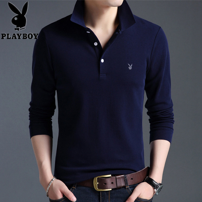 花花公子纯棉长袖男士春秋季polo衫 playboy悠行客T恤
