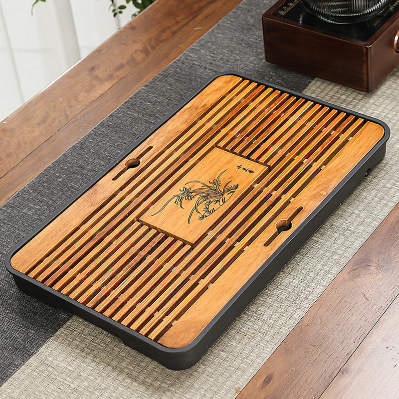 Kung Fu tea set tea tray tea tray drainage and water storage dual-purpose komu tea table melamine chassis wooden walnut