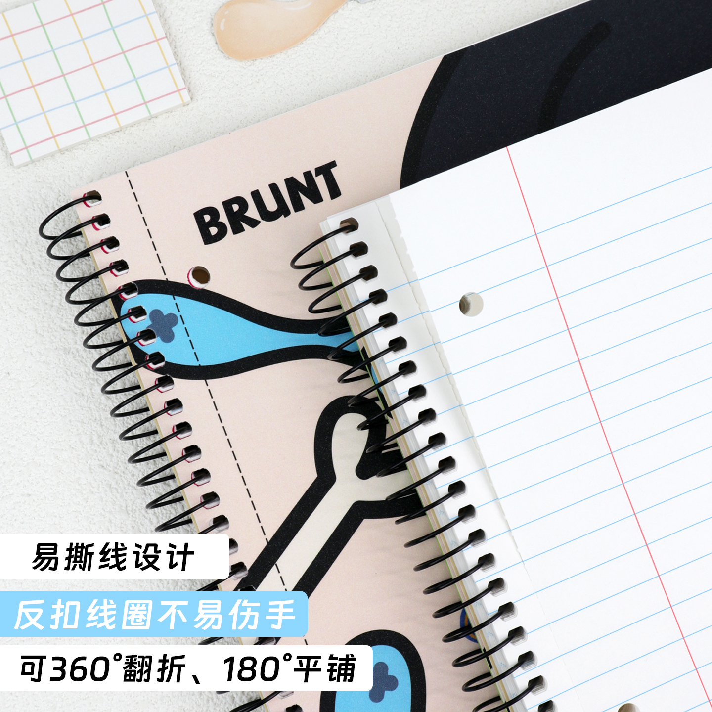 BRUNT主力美式线圈本A4笔记本本子萌宠黑宝高颜值螺旋分栏三孔可撕活页纸大学生英语单词本记账手账本记事本 - 图0
