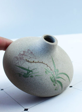 粗陶复古小花瓶新中式水培绿植家居陶瓷花瓶贴花花插办公装饰花器