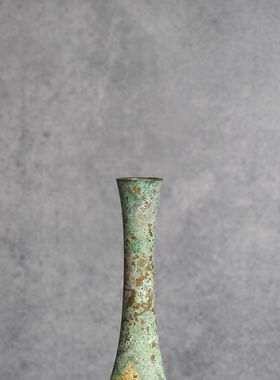 中古日本鹤首复古铜花瓶金箔贴绘设计师推荐样板间插花台面摆件