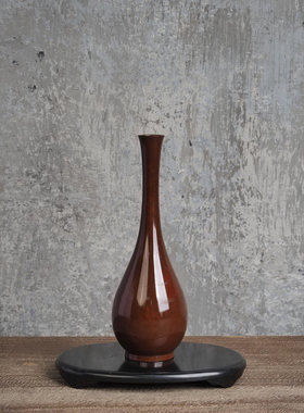 中古日本素面鹤首铜花瓶室内茶室茶具禅意插花桌面摆件文房雅物