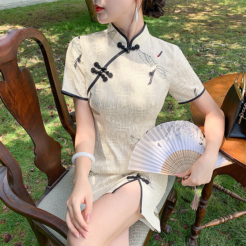 法式旗袍改良年轻款少女蕾丝连衣裙 森莞旗袍