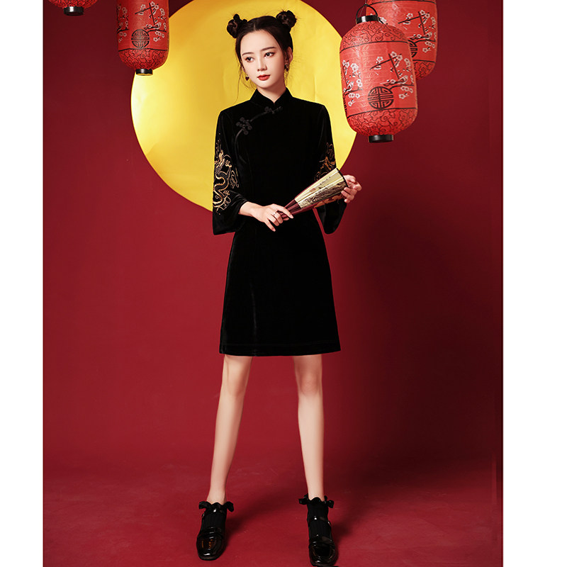 国潮旗袍2022年新款年轻款连衣裙 森莞旗袍