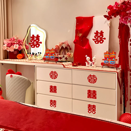 结婚专用喜字植绒静电贴囍字布置婚礼玻璃窗户窗花门贴纸装饰婚房 - 图2