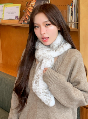 冬日初霜真毛斜角兔毛皮草围巾女