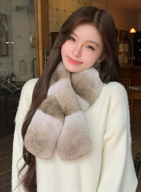 龙猫色双面獭兔毛交叉保暖围脖女