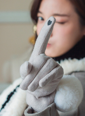 触屏手套女韩版羊毛针织皮草毛球