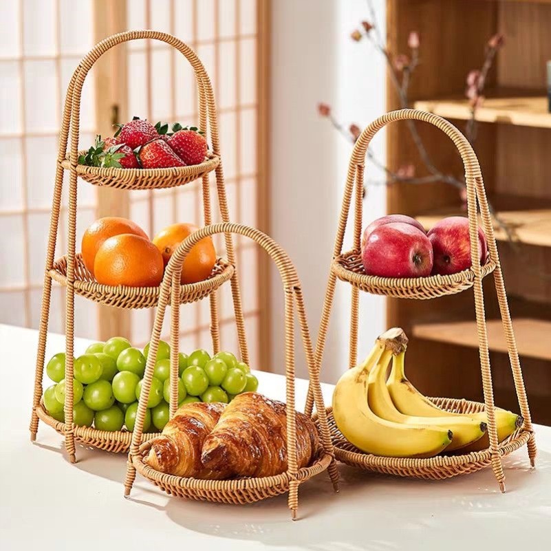 欧式水果盘多层三层干果盆藤编零食盘下午茶托盘小吃篮子围炉煮茶 - 图0