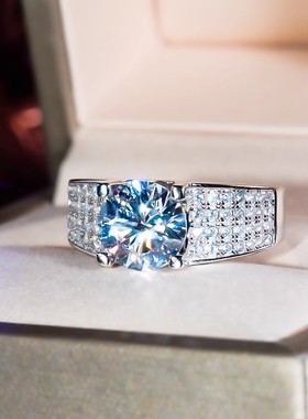 莫桑石牛头款满钻霸气男戒