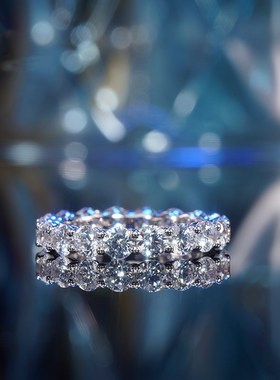 铂金进口色莫桑满银镀钻排戒潮