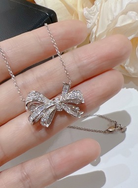 碎钻不对称蝴蝶结项链欧美