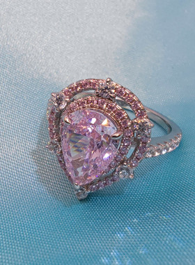 pringxy女莫桑石甜美粉钻戒指