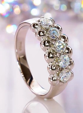 进口D色莫桑石双排珠子戒指