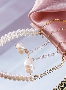 天然淡水珍珠项链银镀金锁骨链