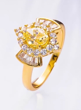 银镀黄金马眼黄钻戒指欧美
