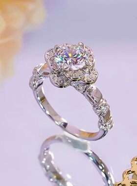 奢华1克拉花朵钻戒银镀金