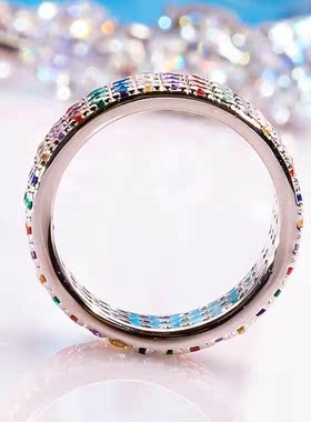 D色莫桑石彩虹排戒小众