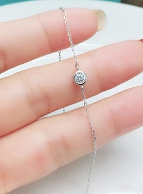 银镀白金莫桑石镶嵌单钻轻奢手环