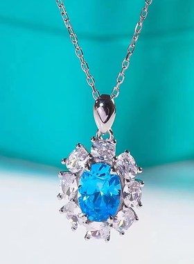 D色莫桑石海蓝宝石鸽子蛋项链