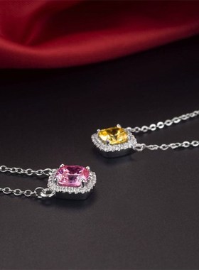 银镀铂金公主风莫桑石粉钻吊坠